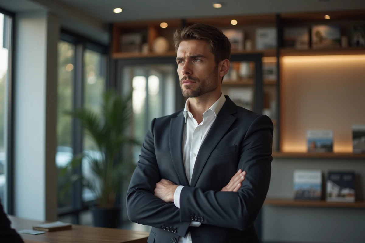 Agent immobilier au bureau moderne en discussion