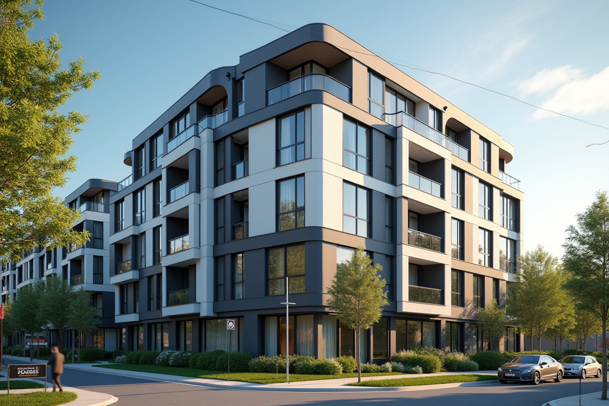 Immeuble contemporain avec panneaux a vendre et notaire