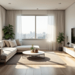 Salon lumineux d'un appartement moderne avec grande fenetre