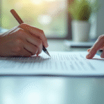 Bureau immobilier moderne avec signature de contrat