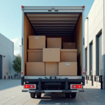 Camion de déménagement de 15m3 devant un entrepôt moderne