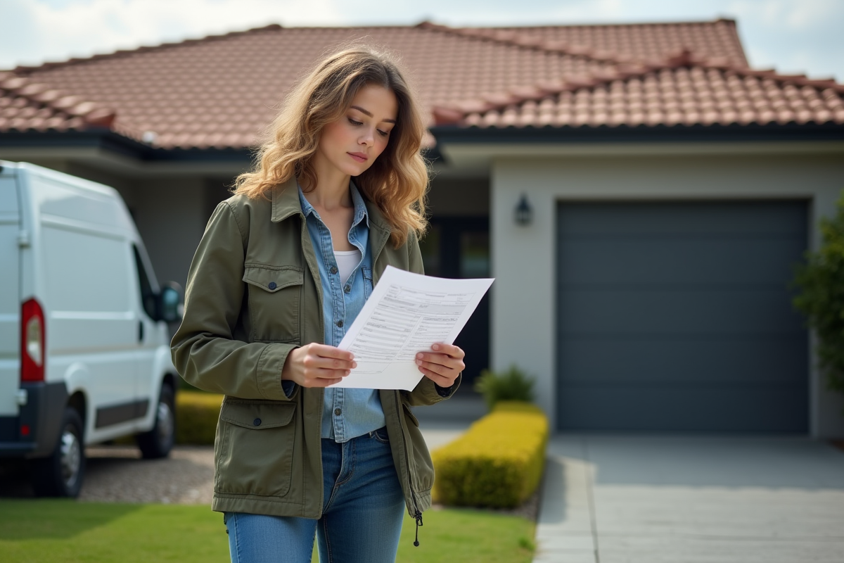Jeune femme examinant un devis pour imperméabilisation de toiture