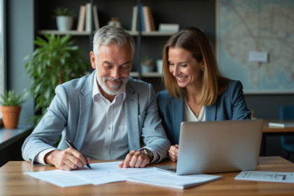 Couple d'affaires en réunion dans un bureau moderne