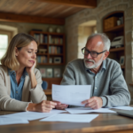 Couple français discutant de vente immobilière à la maison
