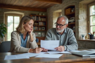 Couple français discutant de vente immobilière à la maison