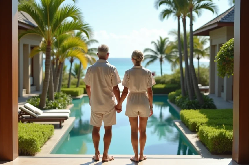 Couple européen dans une villa thaïlandaise tropicale