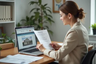 Femme consultant une estimation de loyer en ligne sur un site immobilier pour fixer le prix de son appartement à Lyon