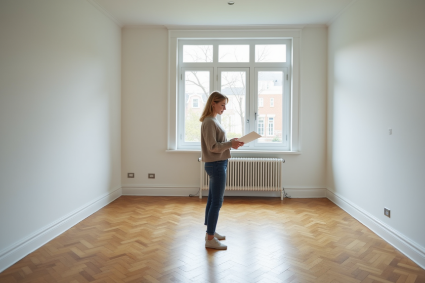 Femme dans un appartement vide lors de déménagement