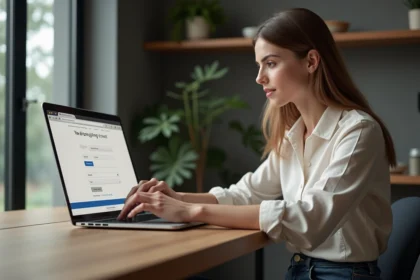Femme concentrée sur son ordinateur dans un bureau moderne
