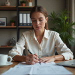 Femme d'affaires concentrée dans un bureau à domicile