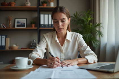 Femme d'affaires concentrée dans un bureau à domicile