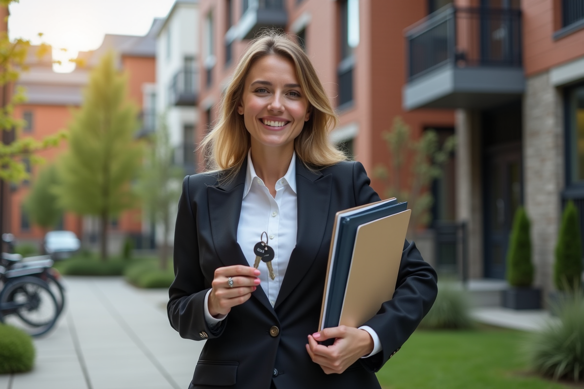Femme souriante tenant des clés d appartement rénové