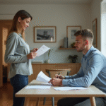 Femme d'âge moyen tenant un devis devant un appartement parisien