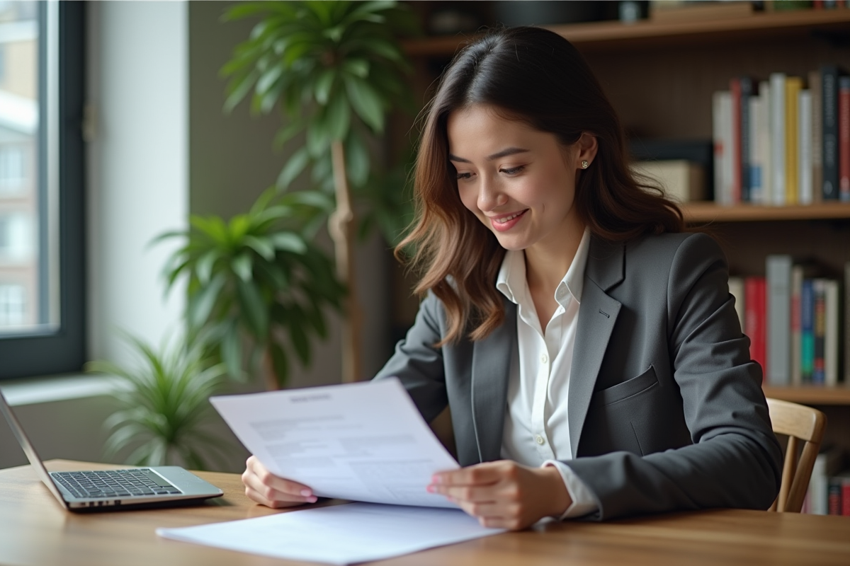 Femme en réunion de travail avec documents hypothécaire
