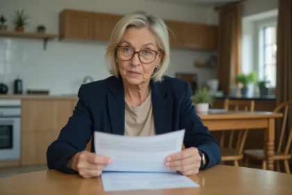 Femme d'âge moyen lisant une lettre à la maison
