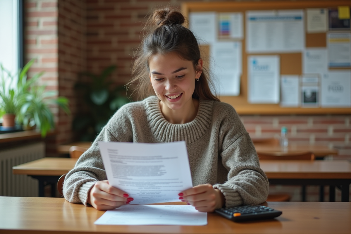 Jeune femme examinant un contrat de location dans une salle commune