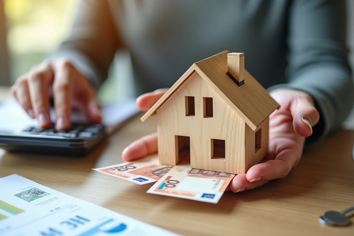 Mains tenant une maquette de maison avec clé et billets euros