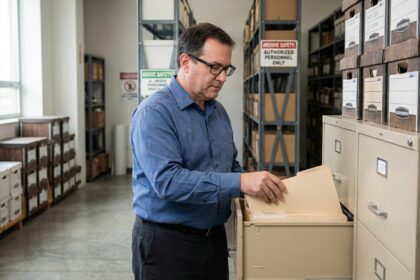 Gestionnaire d'archives en salle de stockage