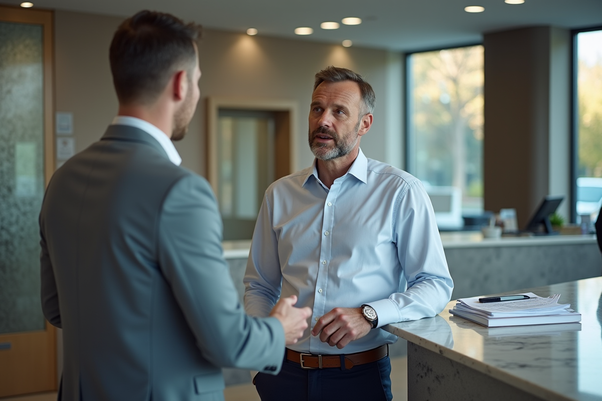 Homme discutant avec un conseiller bancaire dans une agence