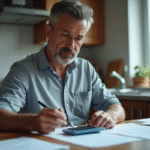 Homme d'âge moyen étudiant des documents fiscaux à la maison