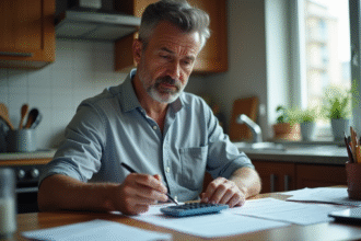 Homme d'âge moyen étudiant des documents fiscaux à la maison