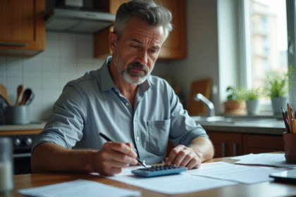Homme d'âge moyen étudiant des documents fiscaux à la maison