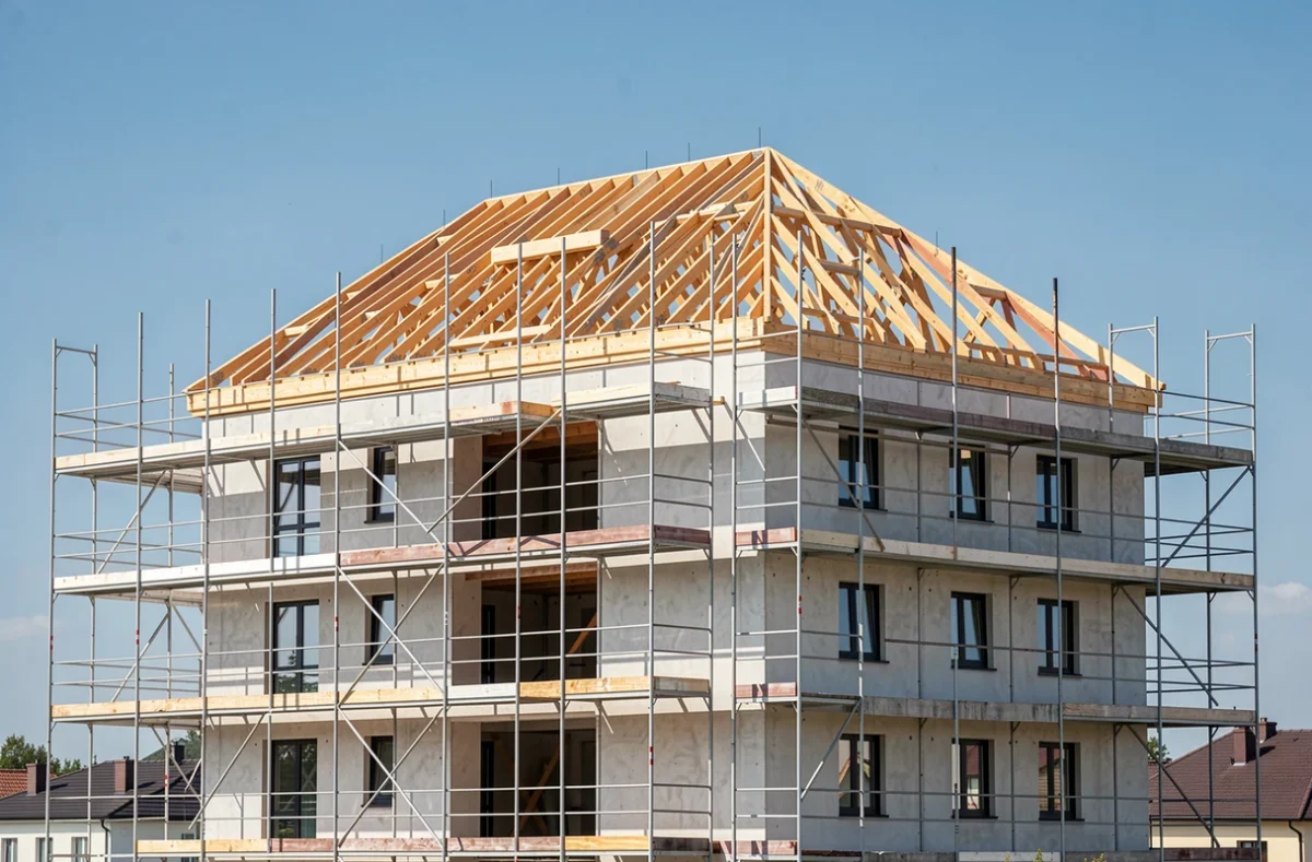 Immeuble dont le dernier étage est en cours de surélévation