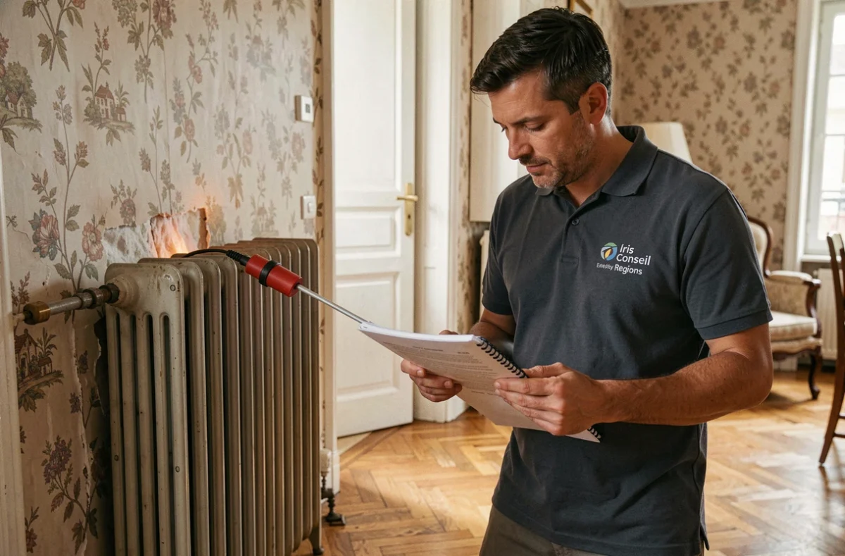 Auditeur d'Iris Conseil Regions évaluant la performance énergétique d'un logement résidentiel