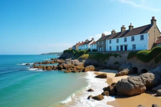 Maisons en pierre sur la côte bretonne avec vue sur la mer