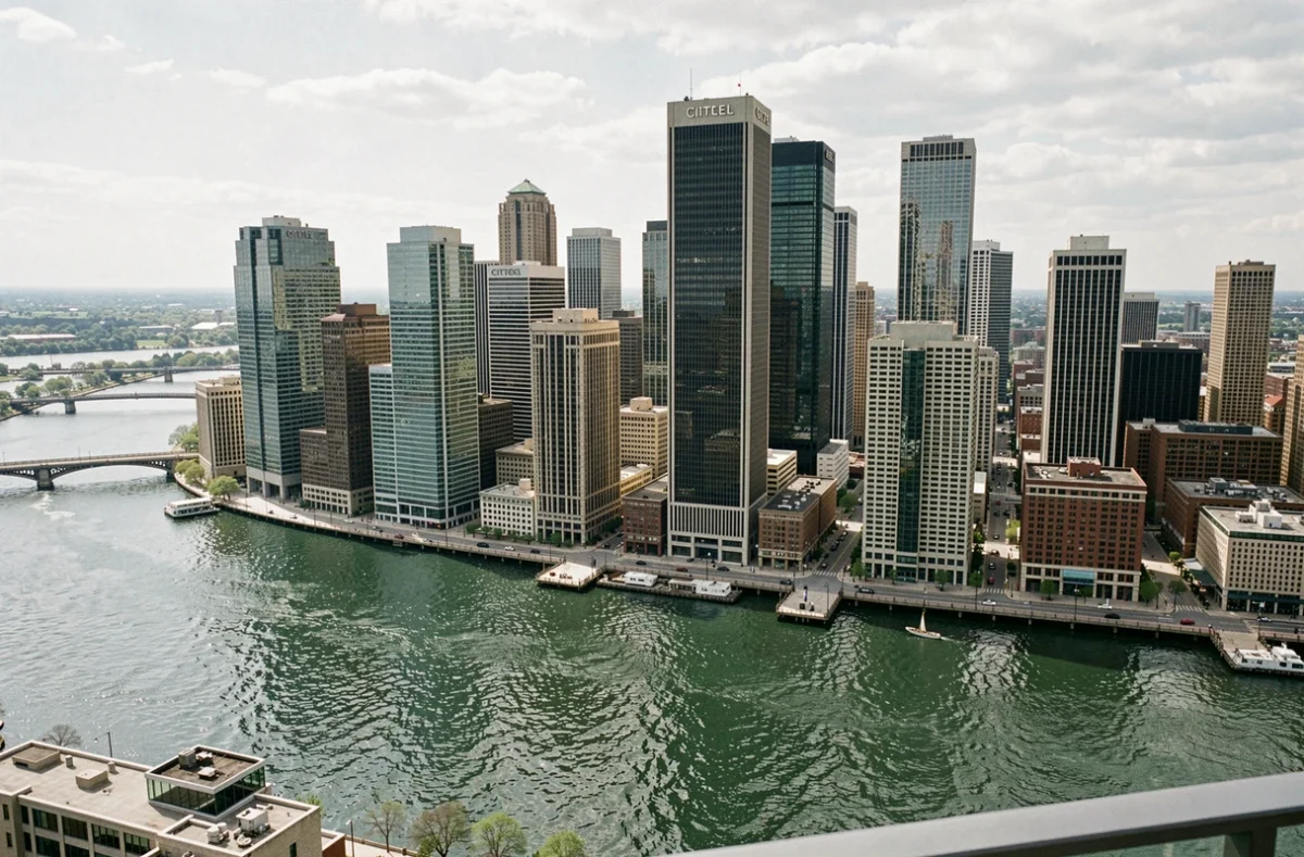 Vue panoramique aérienne du centre-ville de Chicago avec le Citadel Center dominant la skyline le long de la rivière Chicago