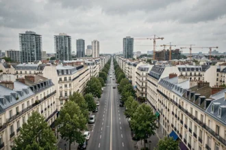 Panorama urbain de Seine-Saint-Denis montrant des immeubles résidentiels modernes et des grues de chantier symbolisant le dynamisme immobilier du département
